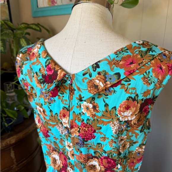 Lindy Bop Ophelia Vintage 50s Turquoise Floral Garden Party Picnic Dress, 4X (1X - Picture 7 of 13